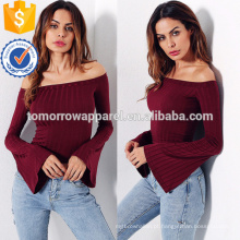 Borgonha Sino Manga Fora Ombro Com Nervuras Top OEM / ODM Fabricação Atacado Moda Feminina Vestuário (TA7008T)